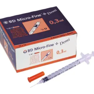 BD Micro-Fine + insuliiniruisku 0,3ml, 0,30mm (30G) x 8mm, 1/2U