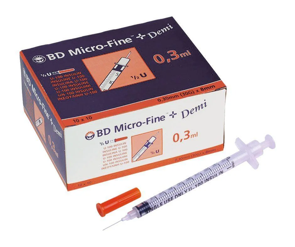 BD Micro-Fine + insuliiniruisku 0,3ml, 0,30mm (30G) x 8mm, 1/2U